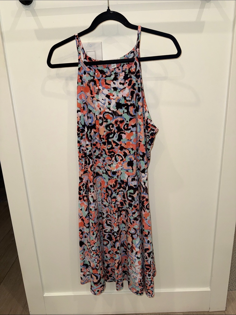 Bar III Multicolor Abstract Print Mini Dress - Coral, Black, Light Blue